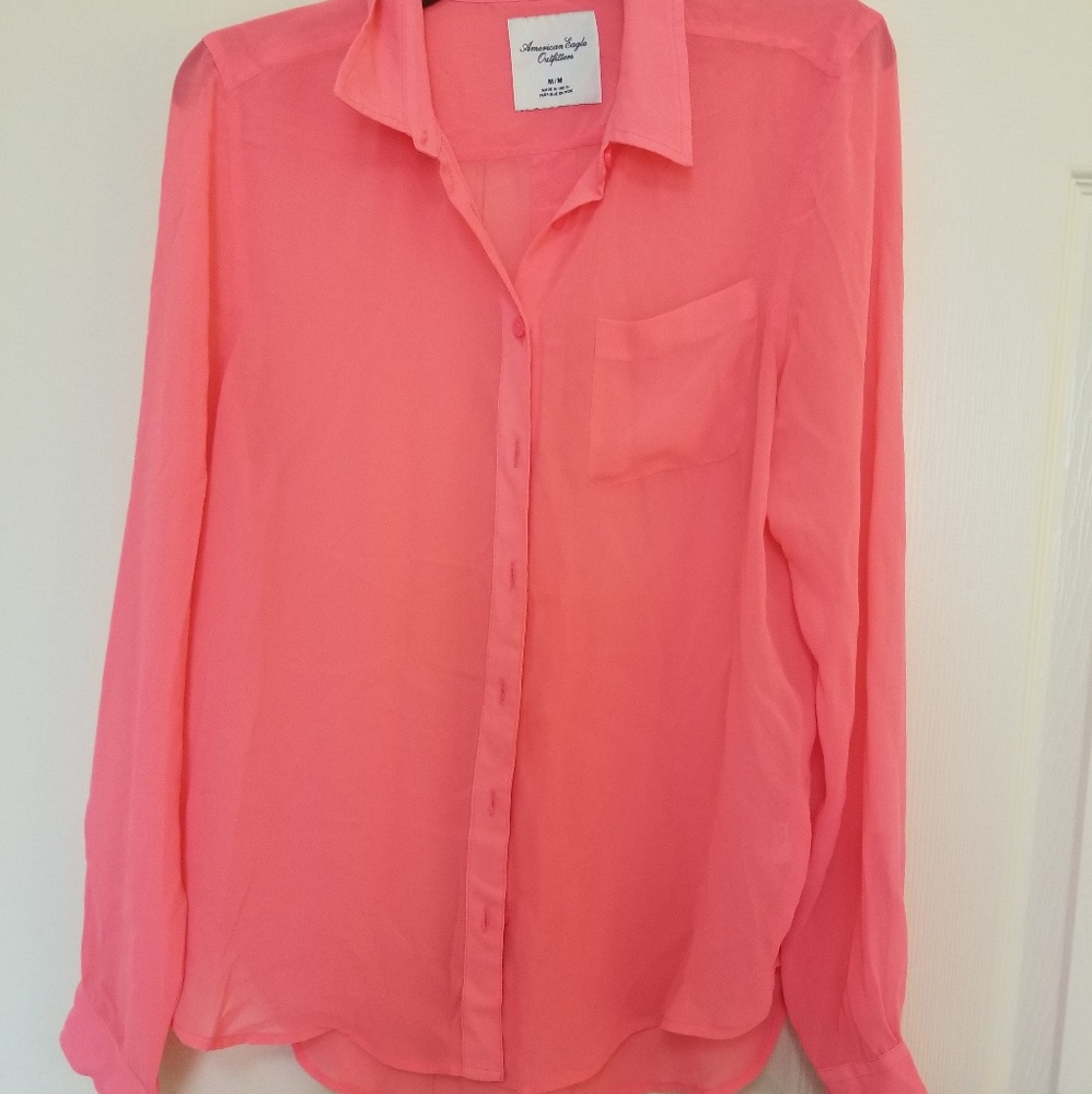 American Eagle Chiffon Button Up Top
